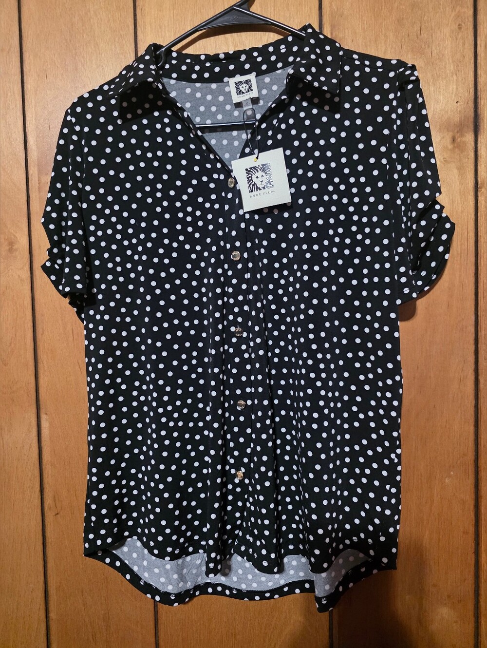 Anne Klein Black and White Polka Dot Button Down